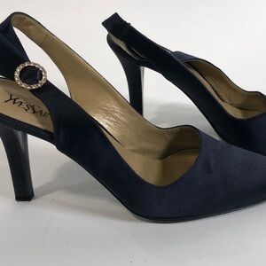 Women’s YSL Yves Saint Laurent Black Satin Slingback Heels Size 8N